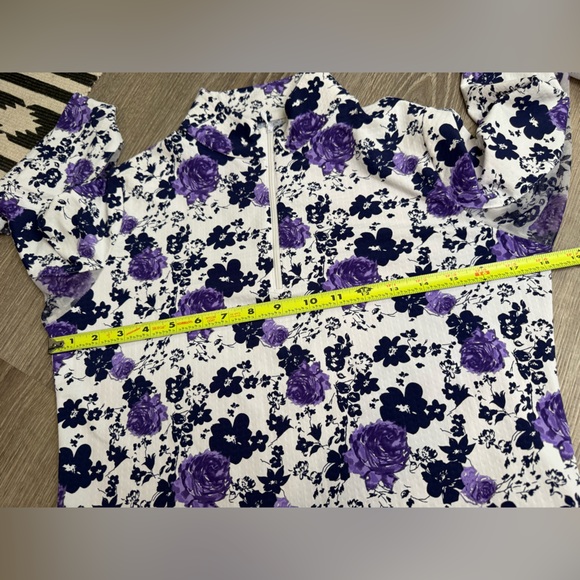 Ibkul Long Sleeve Xenia Navy Purple Floral Mesh Long Sleeve Top Small - Picture 6 of 10